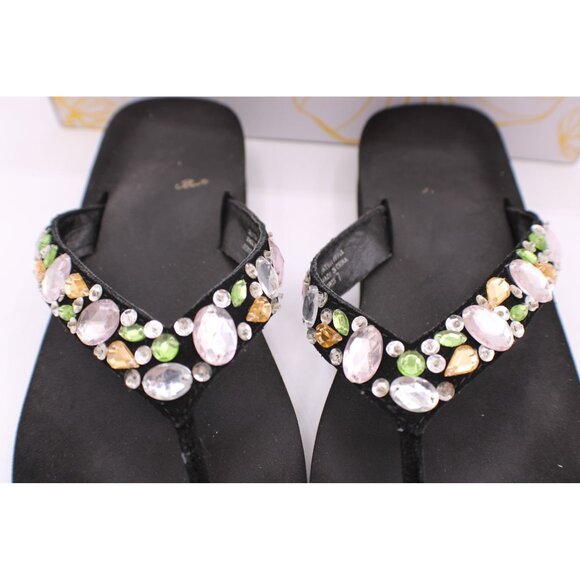 Yellow Box Sandals Doris Size 7 Black w/ Rhinestone Gems Embellished Flip Flops - Picture 5 of 11